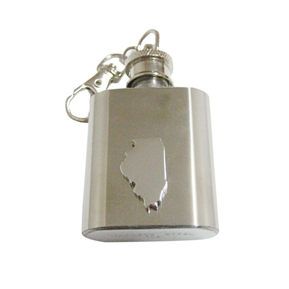 Illinois State Map Shape 1oz Keychain Flask - Picture 1 of 1